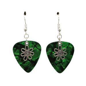 Sm Flower Charm on Guitar Pick Earrings - Choose Color - Handmade in USA